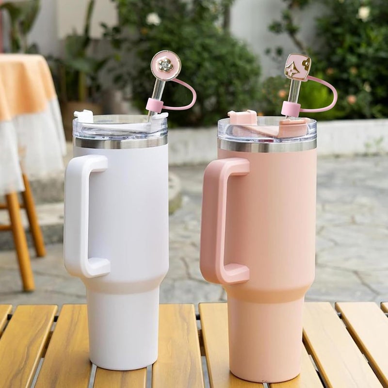 SEMATA 4PCS Silicone Straw Toppers for Stanley Cup Accessories,Pearls Rhinestone Straw Cover Cap for Stanley Tumbler 40&30 oz,Cute Pink Reusable Straws Tips Protectors Compatible with 10mm Straws - Image 5